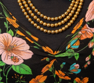 Black floral dress with necklace